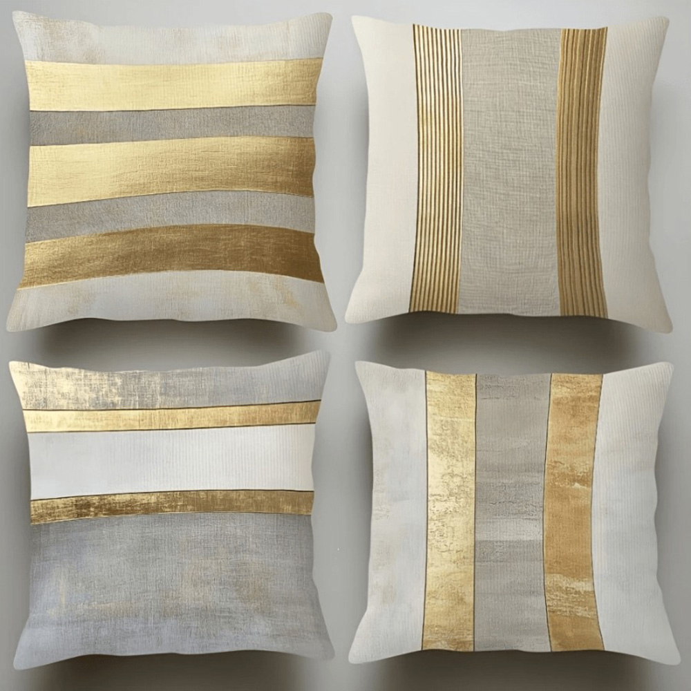 Luxury Home Textiles Usa - Glamorous Gold and Neutral Striped Pillowcases