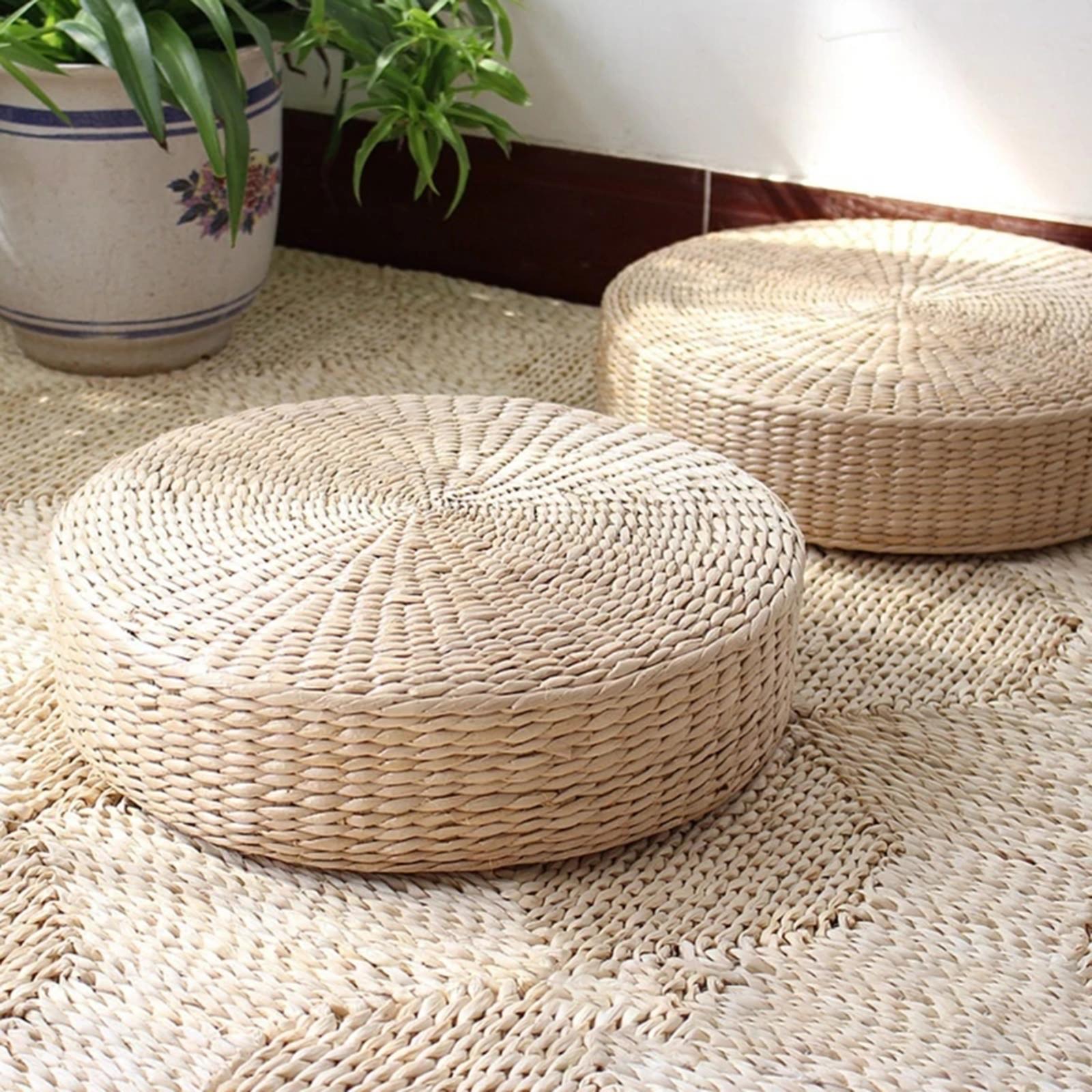 Natural Straw Round Pouf Handm - Japanese Home Textiles recension och pris