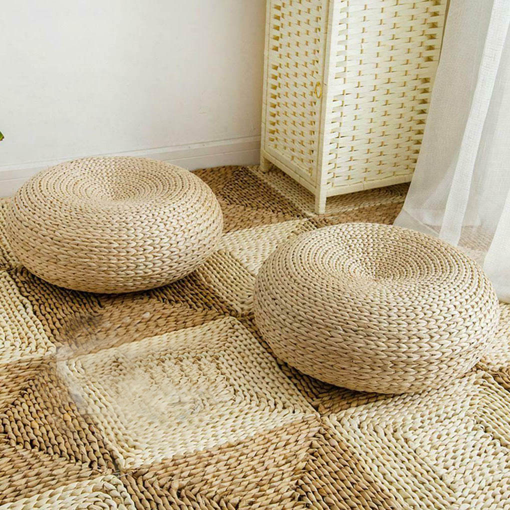Natural Straw Round Pouf Handm - Japanese Home Textiles recension och pris