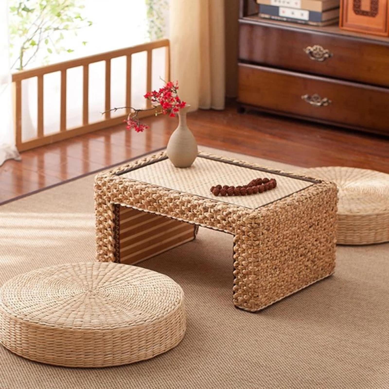 Natural Straw Round Pouf Handm - Japanese Home Textiles recension och pris